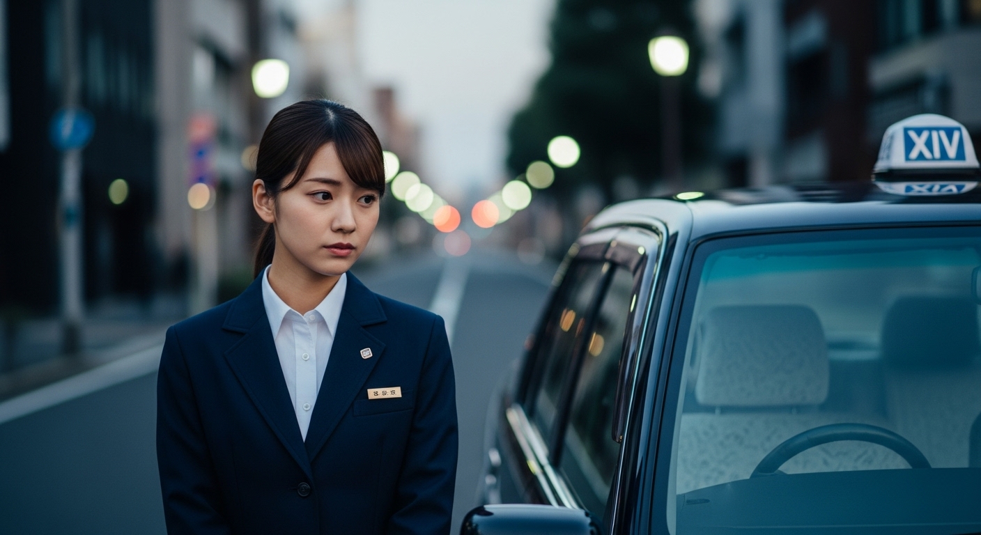 あんしんネットで働く日本人女性タクシードライバーが、入社前に感じた不安を思い出す瞬間の画像。