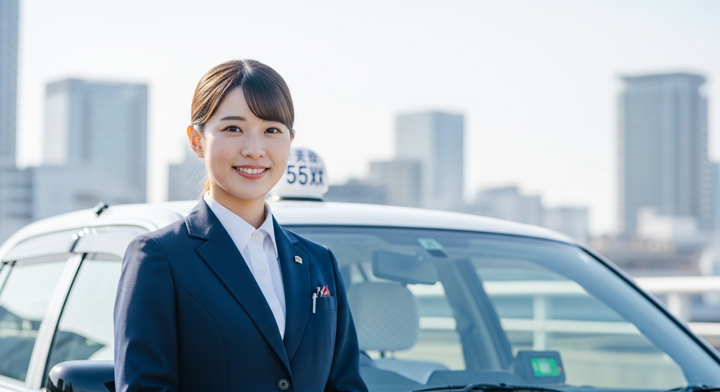 あんしんネットで働く日本人女性タクシードライバーが、自信を持って決断する瞬間の画像