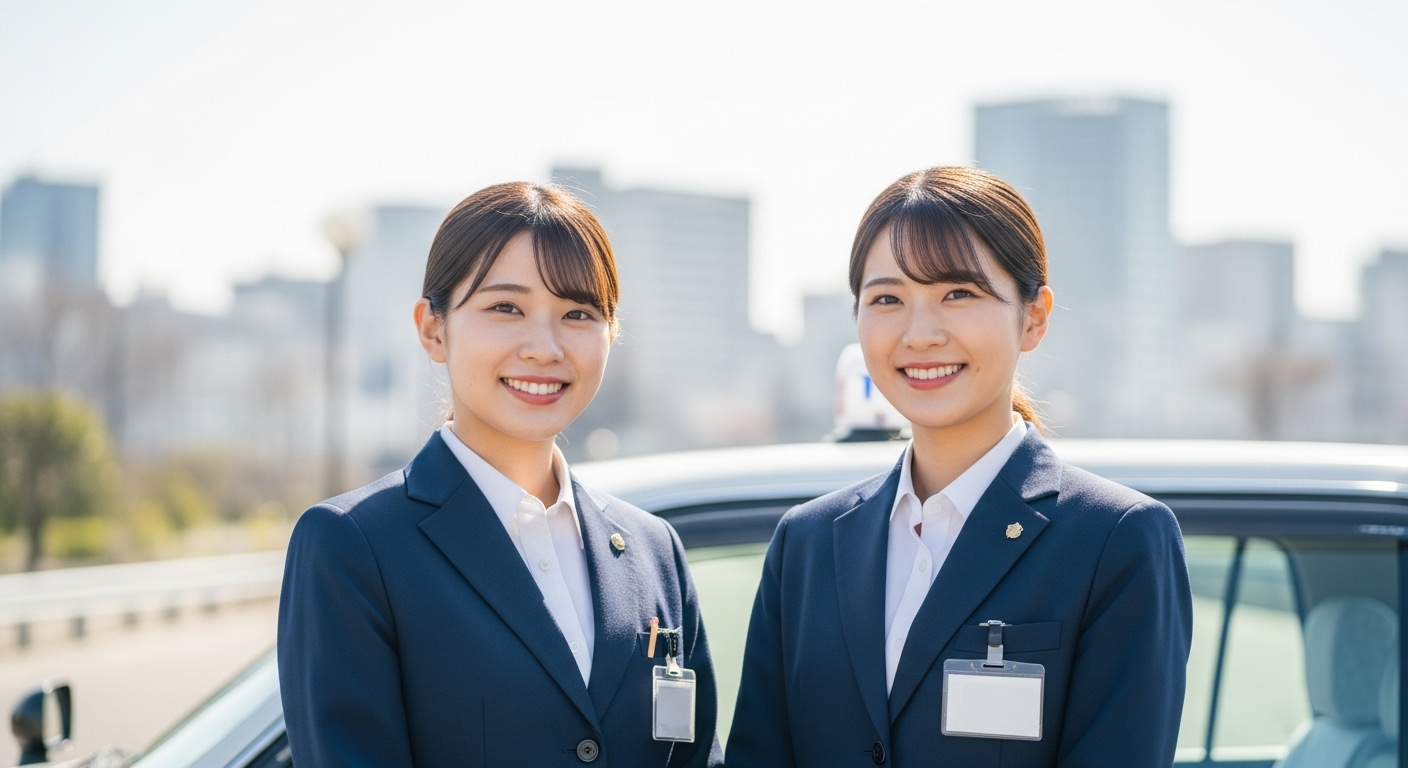 あんしんネットで働く二人の日本人女性タクシードライバーが、希望に満ちた表情で次の一歩を踏み出す瞬間の画像。