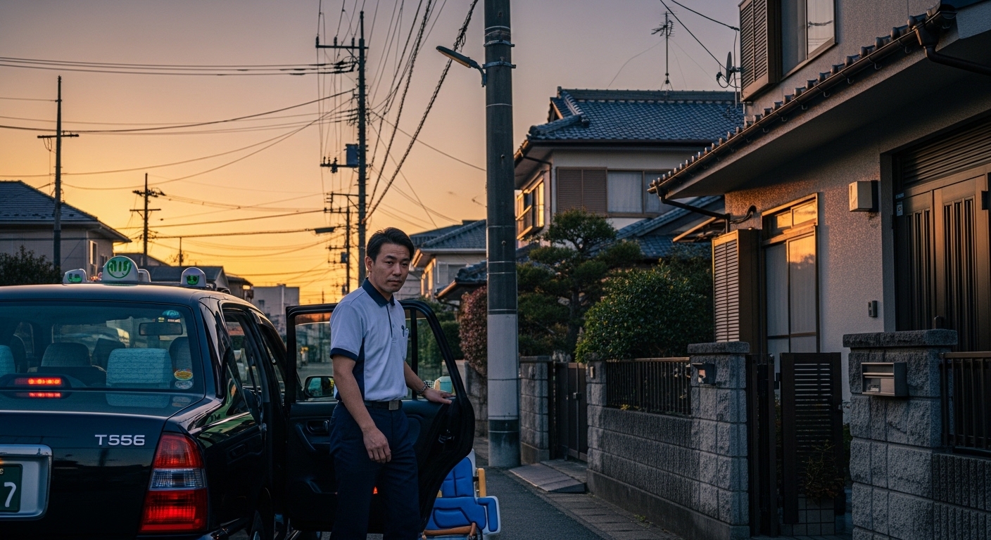 あんしんネットのかけつけサービスで自宅に訪問する日本人ドライバー。