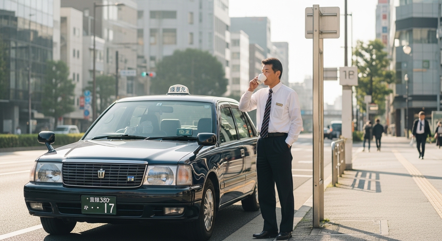 休憩中にリラックスする名古屋のタクシードライバー