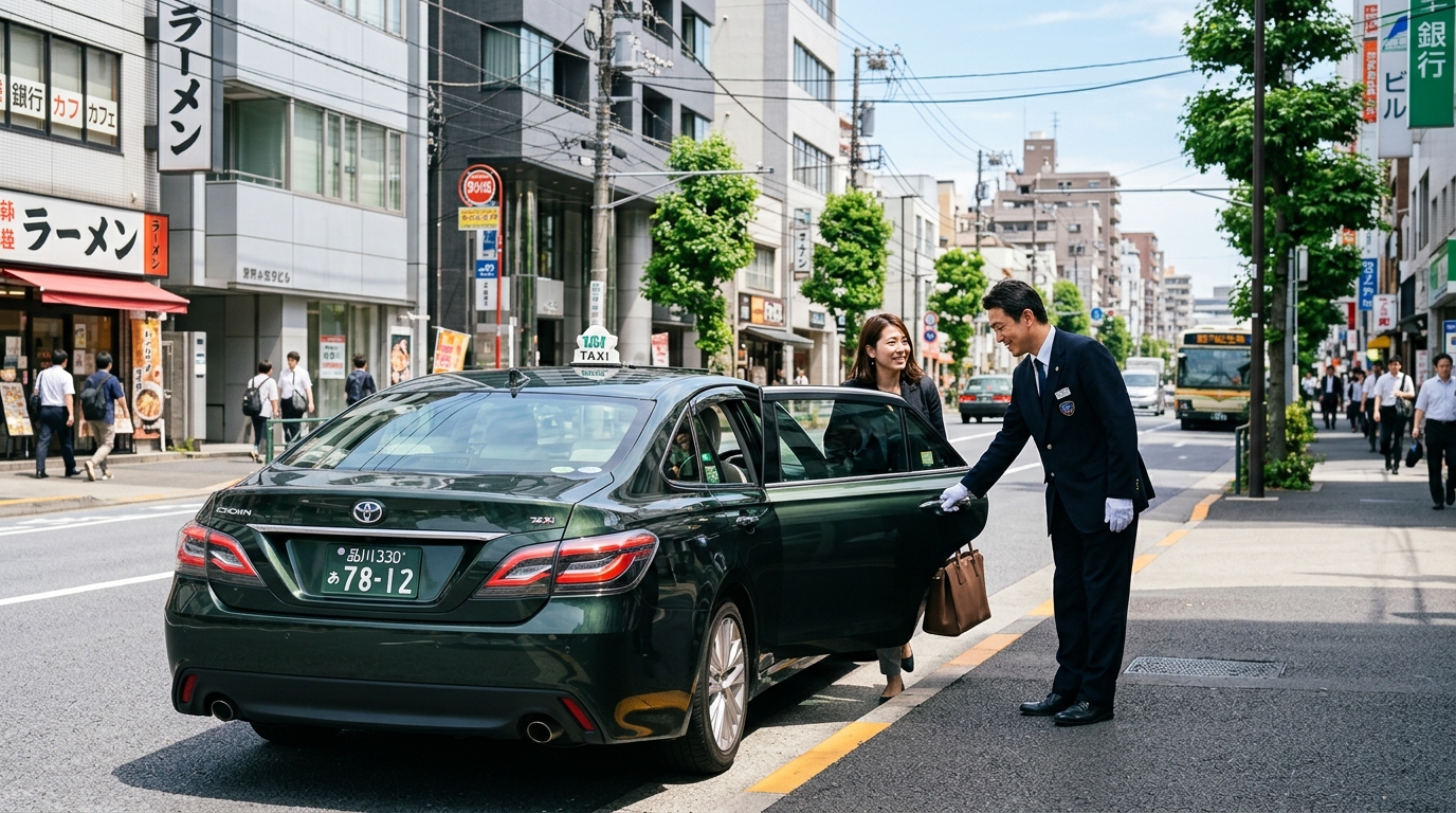 お客様の乗車をサポートするプロフェッショナルなタクシードライバー