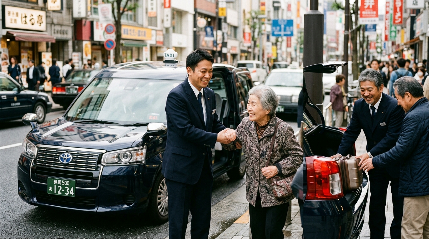 お客様に寄り添い感謝されるタクシードライバーの仕事のやりがいを表した画像