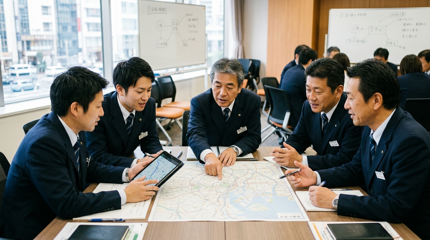 タクシードライバーが研修でスキルアップする様子