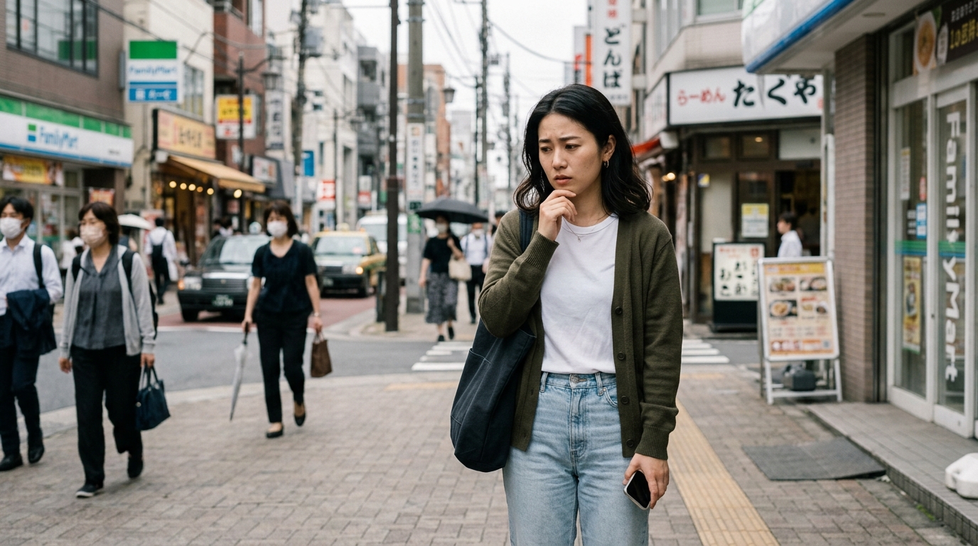 将来の働き方に悩む女性の様子