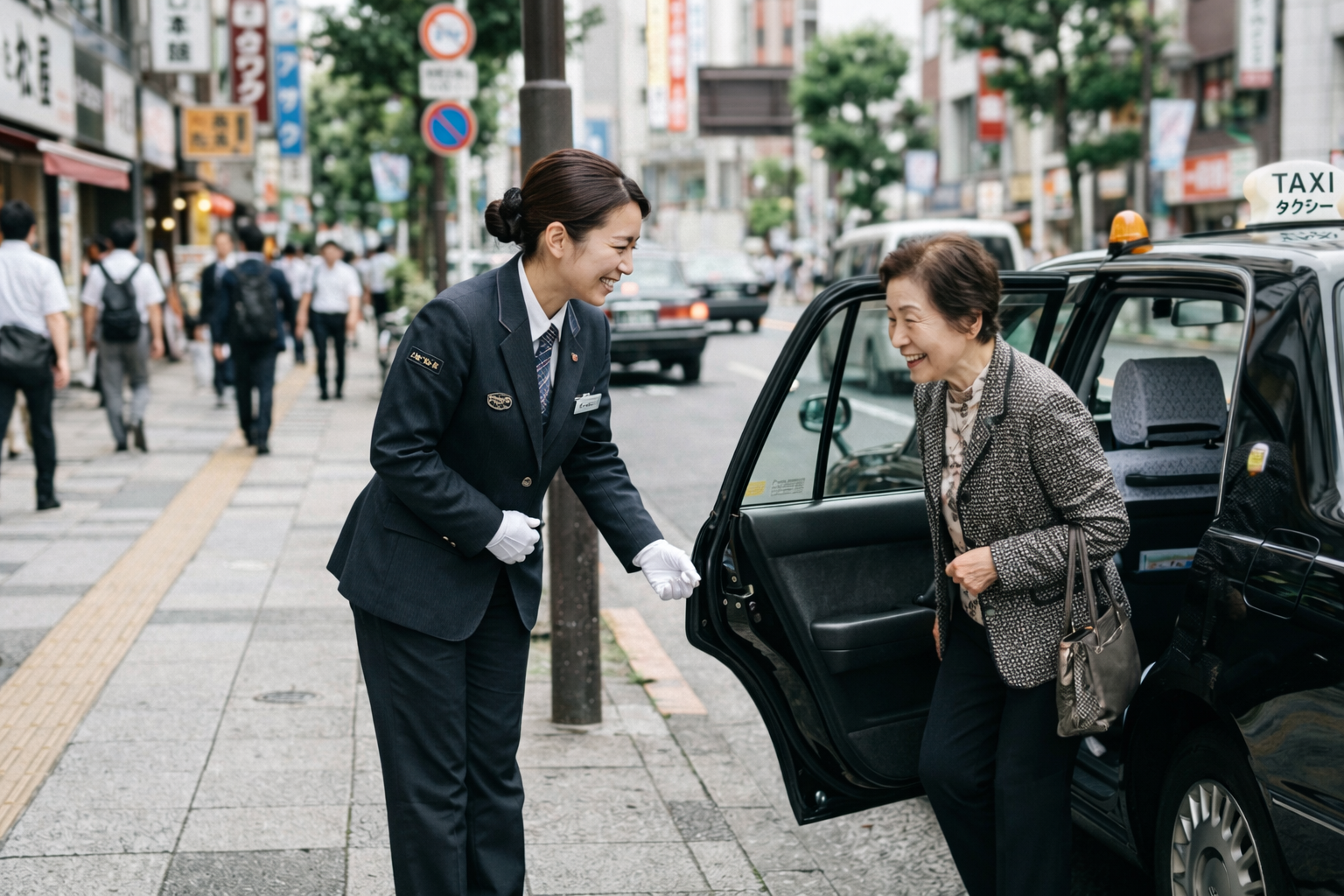 乗客対応をする女性タクシードライバーの現場経験のイメージ