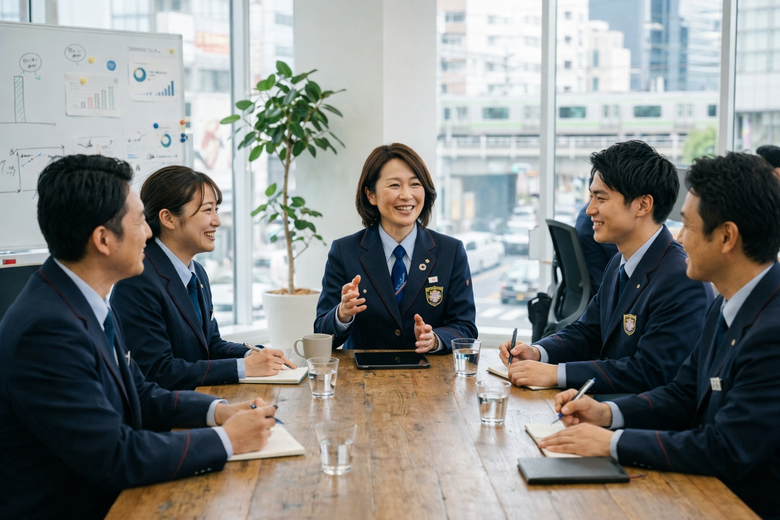 チームをまとめながら働く女性管理職のやりがいを表すイメージ