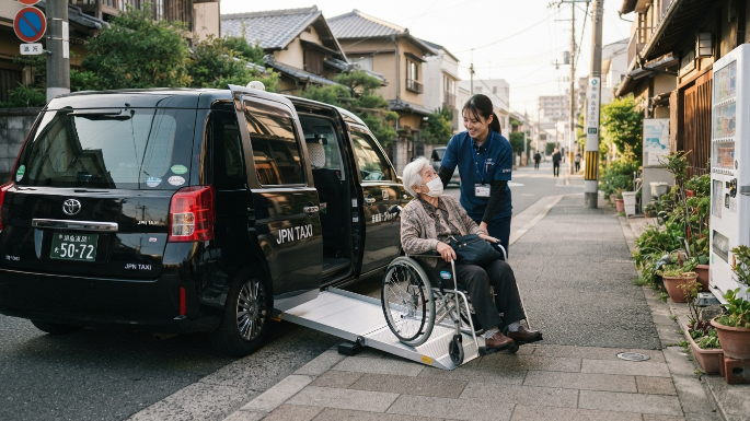 JPN TAXIで車いす利用者の乗車をサポートする名古屋のケアアテンダント。地域医療と連携した移動支援の様子
